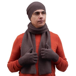 FRUGESS 100% Cashmere Beanie Hat, Scarf & Gloves Set Unisex Warm for Winter