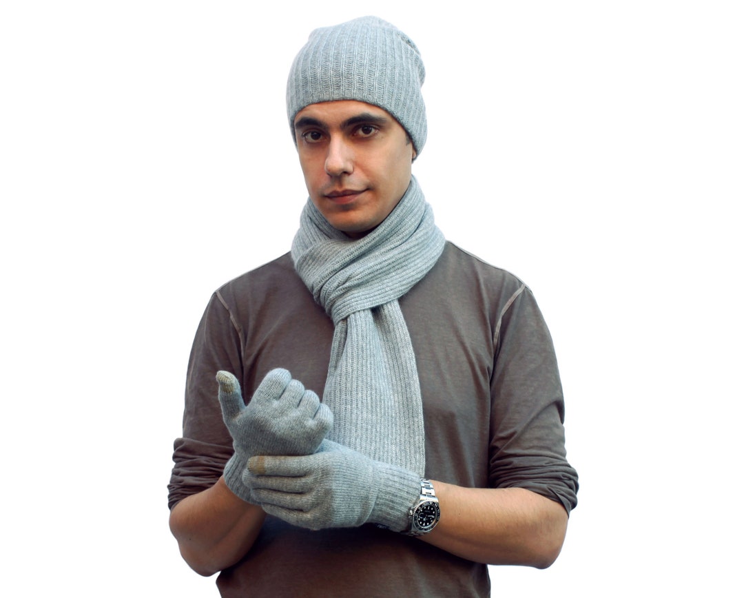Men's 100 Cashmere Scarf and Beanie Hat Set Winter Extra Etsy