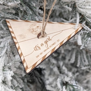 Paper Airplane Ornament - Custom Gender Reveal, Birth Announcement, Newborn Keepsake, Baby’s First Christmas Ornament, Grandparent Gift