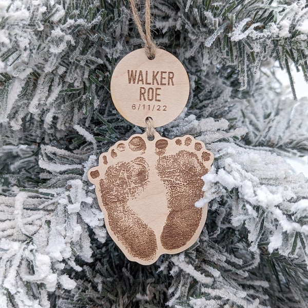 Baby Footprint Ornament - Actual Footprint Size, Personalized Newborn Keepsake, Baby’s First Christmas Ornament, Grandparent Gift