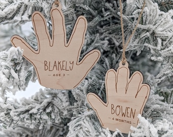 Your Child's Handprint Ornament, Christmas Keepsake, Kid's Handwriting, Hand Drawing, Personalized Name, Grandparents Gift, Wood Engraved