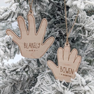 Your Child's Handprint Ornament, Christmas Keepsake, Kid's Handwriting, Hand Drawing, Personalized Name, Grandparents Gift, Wood Engraved