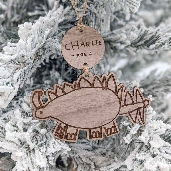 Your Child's Doodle Ornament - Christmas Keepsake, Kid's Handwriting, Drawing, Artwork, Personalized Name, Grandparents Gift, Wood Engraved