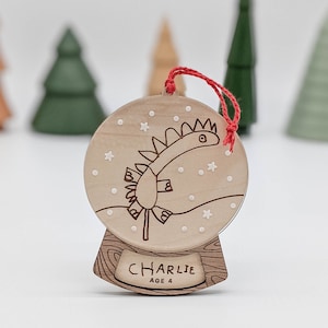 Your Child's Drawing Ornament, Snow Globe, Christmas Keepsake, Handwritten, Kid's Handwriting, Artwork, Personalized Name, Wood Engraved