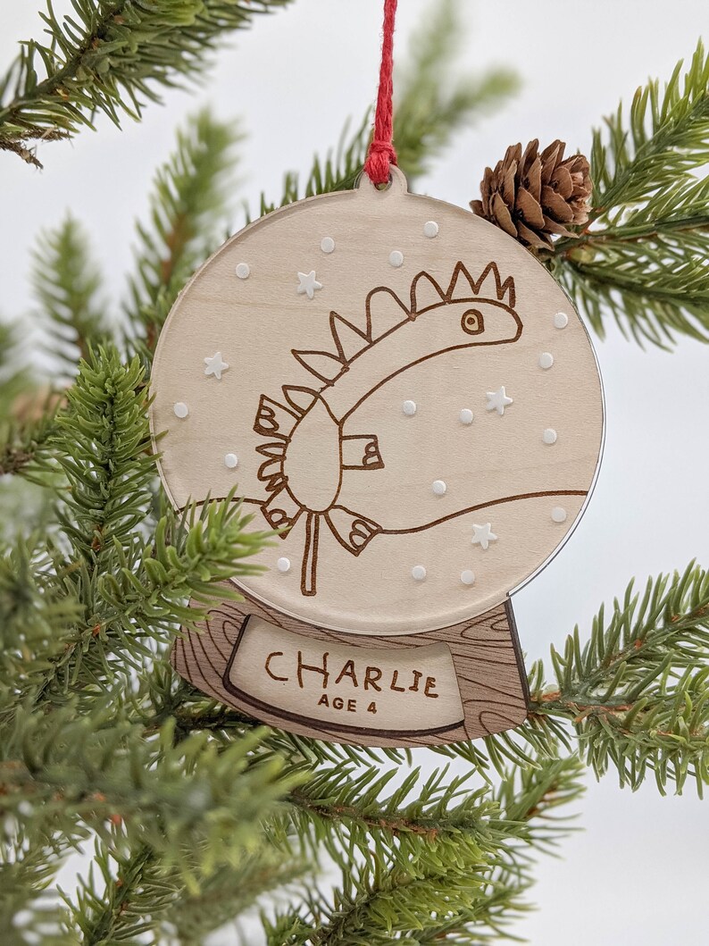 Snow Globe Christmas Keepsake Handwritten Your Child/'s Drawing Ornament Kid/'s Handwriting Artwork Personalized Name Wood Engraved
