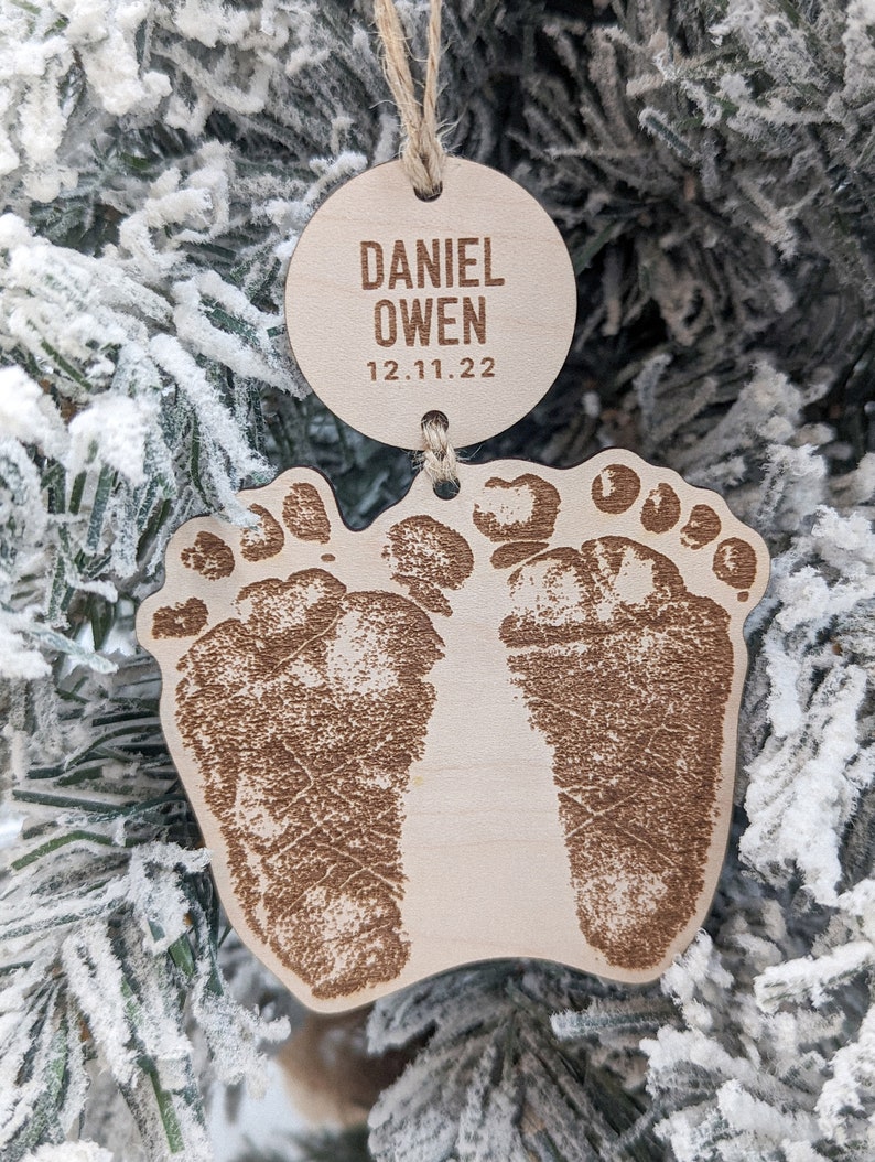 Baby Footprint Ornament Actual Footprint Size, Personalized Newborn Keepsake, Babys First Christmas Ornament, Grandparent Gift image 4