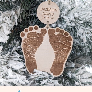 Baby Footprint Ornament Actual Footprint Size, Personalized Newborn Keepsake, Babys First Christmas Ornament, Grandparent Gift image 2