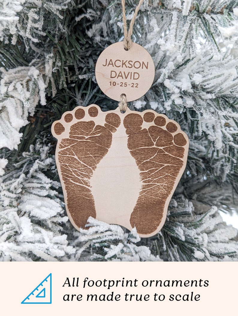 Baby Footprint Ornament Actual Footprint Size, Personalized Newborn Keepsake, Babys First Christmas Ornament, Grandparent Gift image 2