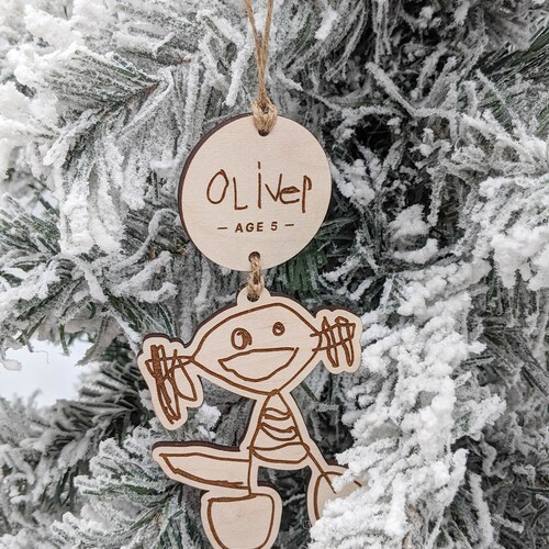 Your Child's Doodle Ornament, Christmas Keepsake, Kid's Handwriting, Drawing, Artwork, Personalized Name, Grandparents Gift, Wood Engraved