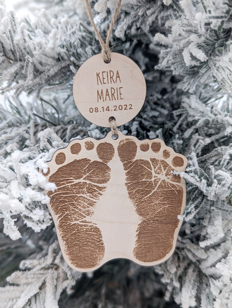 Baby Footprint Ornament Actual Footprint Size, Personalized Newborn Keepsake, Babys First Christmas Ornament, Grandparent Gift image 8