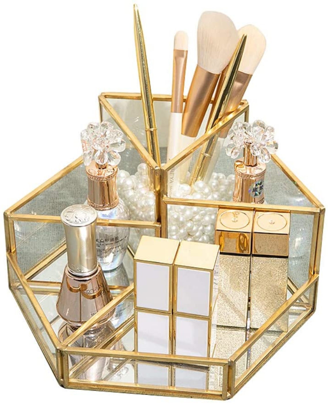 Handmade Cosmetic Makeup Organizer Gold Makeup Brush Holder Etsy