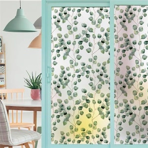 Stained Film Glass Films Privacy Window Film Static Non-adhesive Green Leaves for Bathroom Sliding Door Home Decor