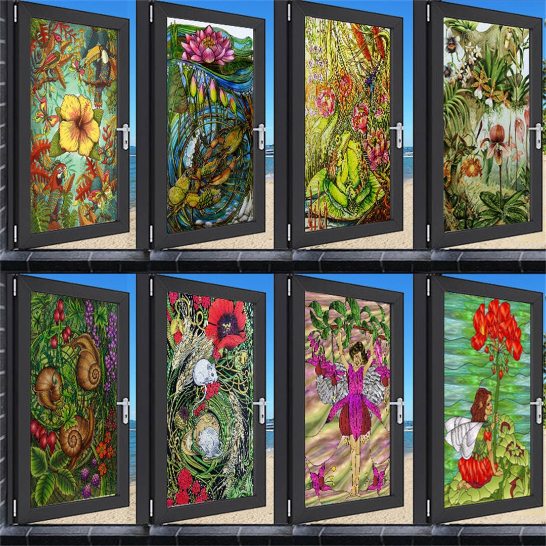 Sonnenblumen Buntglas Fensterfolie, Aquarell Blumen Frosted  Sichtschutzfolie, Geometrischer Bunt Aufkleber, Schälen & Aufkleben,  Benutzerdefinierte Größe, Geschenk - .de