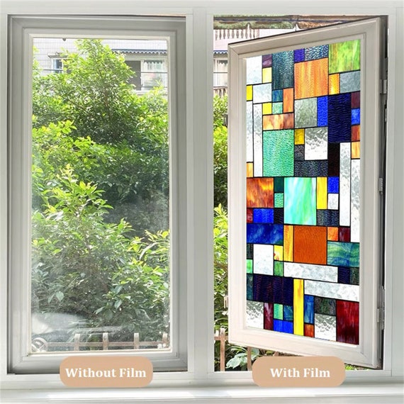 Custom Size Window Film 3D Print Rainbow Mosaic Stained Static