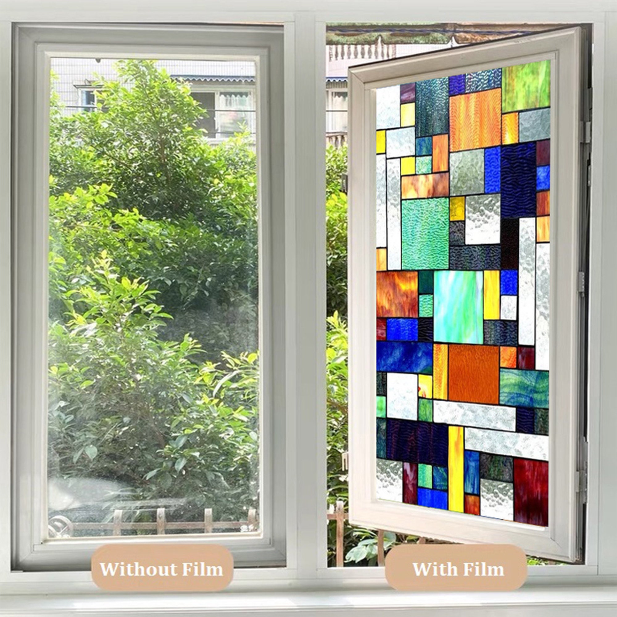 Fensterfolie 3D Fensterfolie Bunt Selbsthaftend, Haiaveng, Texturiert,  Blickdichte Sichtschutzfolie Regenbogen Fenster Dekorfolie