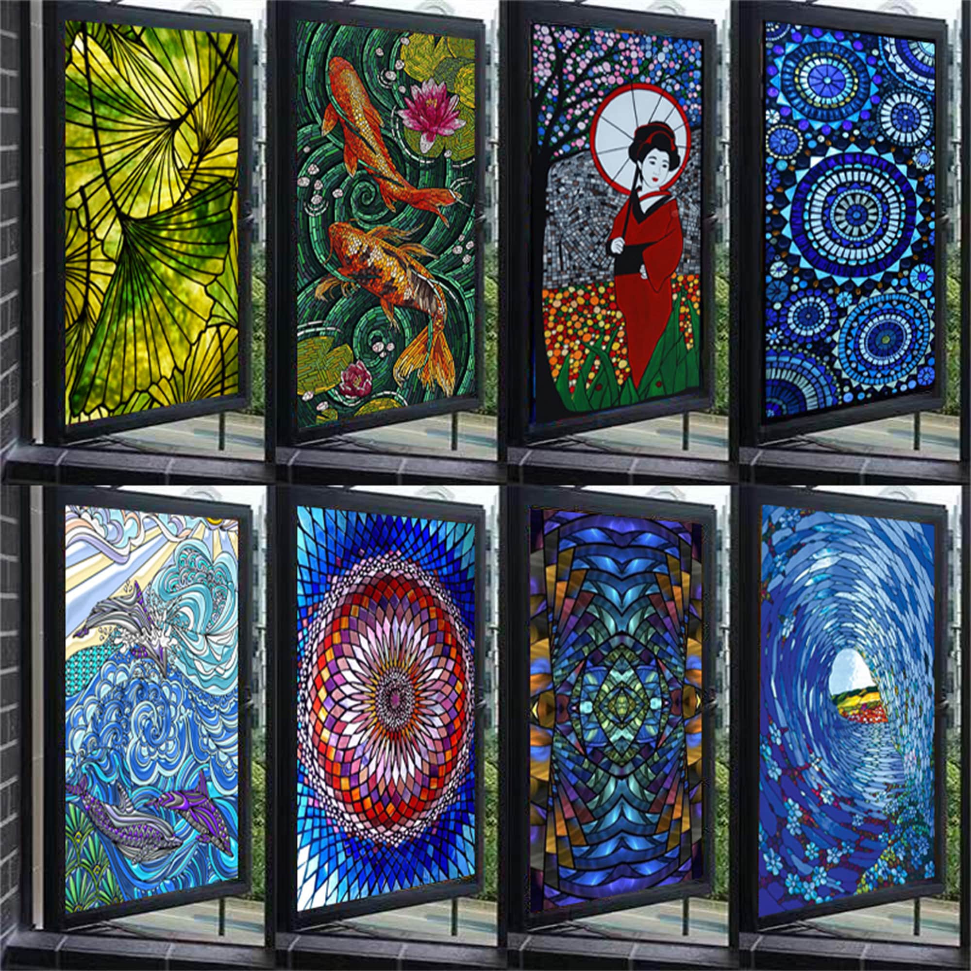 Sichtschutz-Fensterfolie Mit Buntglas-Design – UV-Schutz, Hitzeregulierend, Klebstofffrei (45x100 Cm)