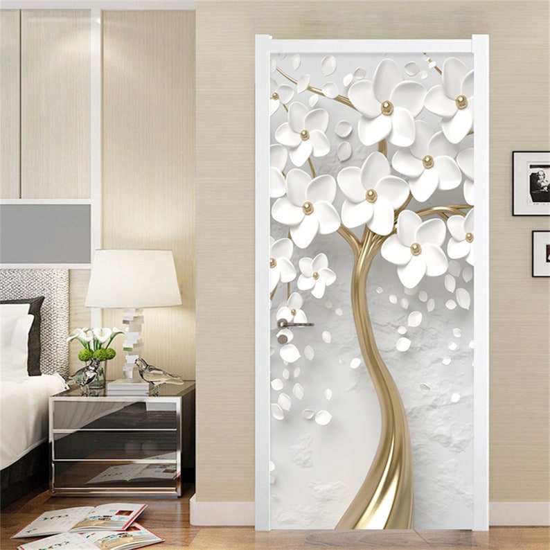 Self-adhesive Door Sticker 3D Stereo White Flowers Mural - Etsy