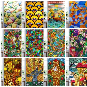 Custom Size Stained Glass Window Film Vintage Church Style Color printing Picture For Rectangular Shape Glass Office Home Decor