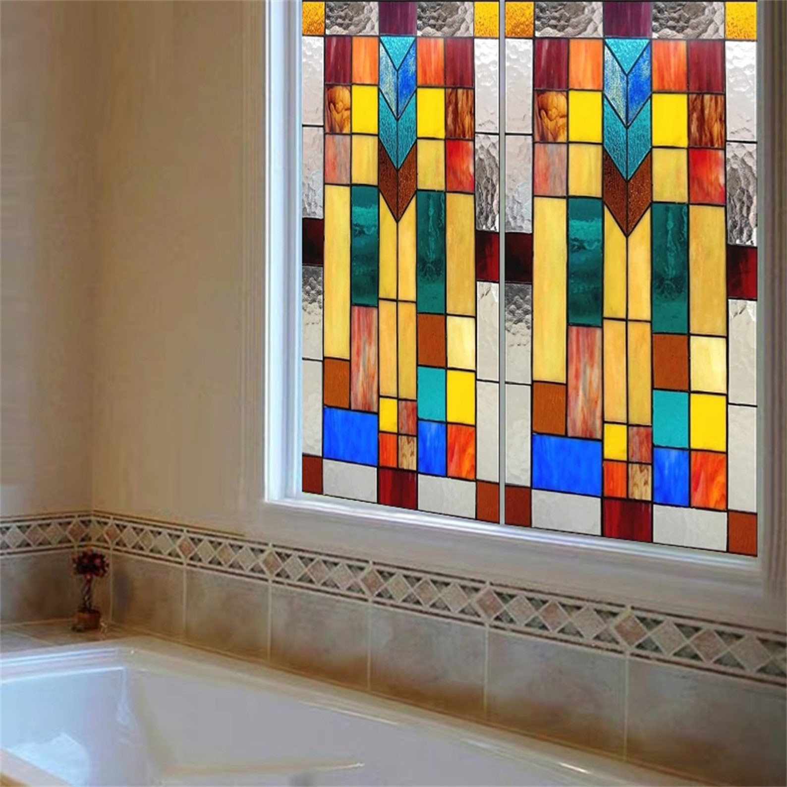 Custom Size Window Film Stained Glass Stickers Static Cling Etsy