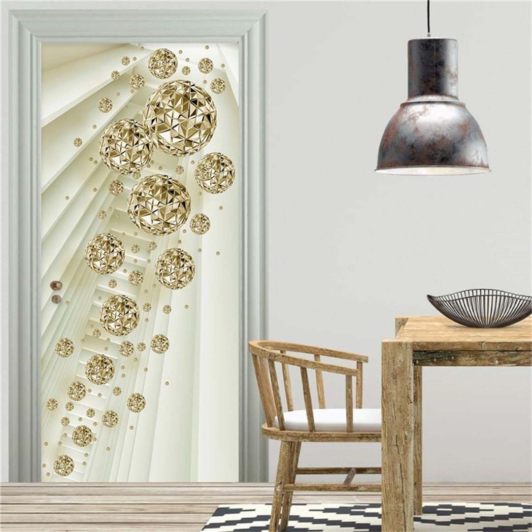 3D Door Sticker Modern Abstract Golden Ball Mural Wallpaper Living Room ...