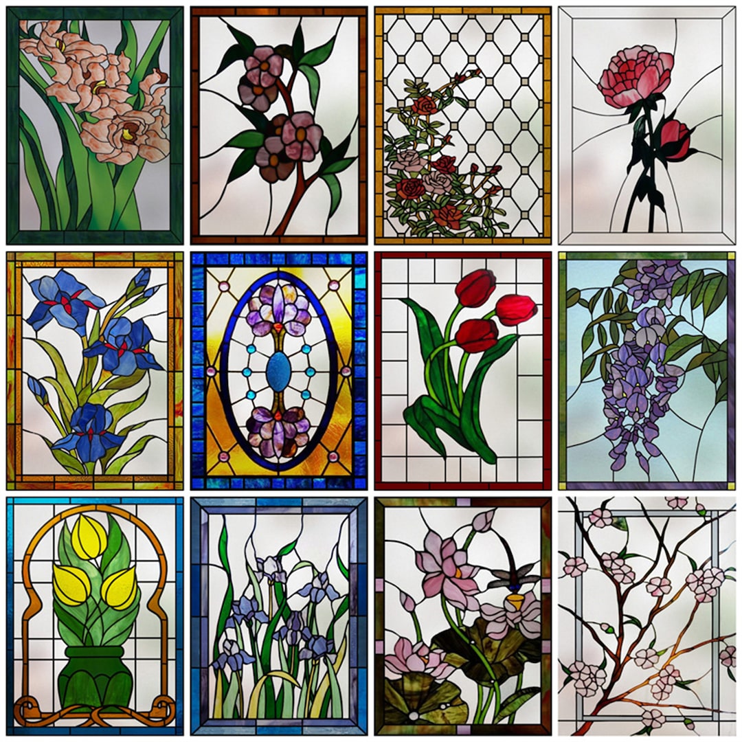 Window Film Frosted Stained Glass Films Customized Art Design Flower ...