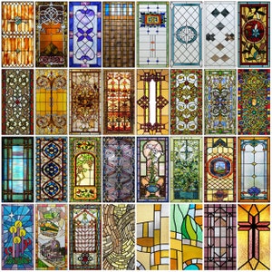 Custom Size Window Film Stained Glass Stickers Static Cling Frosted Privacy Style Artworks For Window Door Home Decor