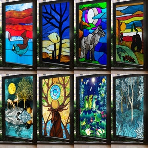 Customized Size No Glue Static Cling Frosted Stained Glass Window Films for Bathroom Door Home Decor Print