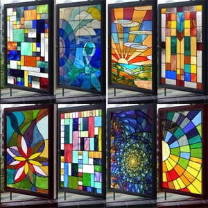 Custom Size Window Film Stained Glass Stickers Static Cling Frosted Privacy 3D Print Rainbow Mosaic For Window Door Home Decor