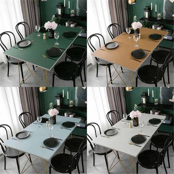 Solid Color Soft Stretch Leather Table Cloth Waterproof Oil-proof Heat-resistant Coffee Table Mat Party Table Deco Cover Custom