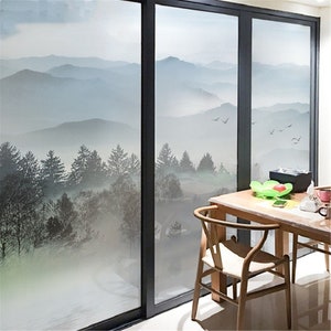 Custom Size Window Film Static Cling Chinese Ink Painting Style Landscape Painting Home Decoration Privacy Protection Glass Foil