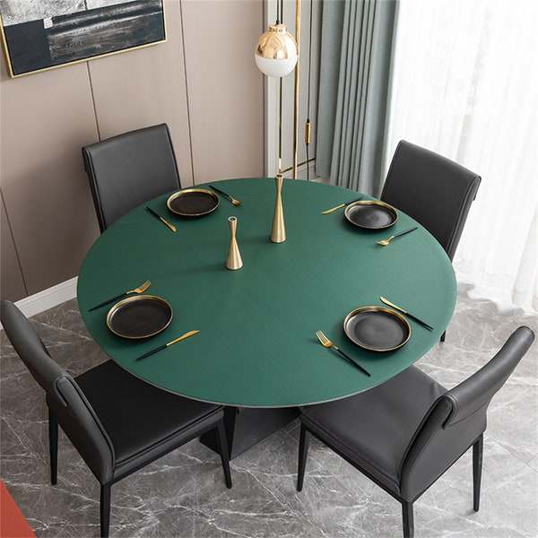 Solid Color Leather Round Tablecloth Waterproof Oilproof Heat-resistant Table Mat Odorless Party Wedding Table Deco Cover Pad