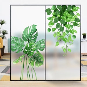 Customized Size Static Cling Window Sticker Vinyl Nordic Plants Fresh Frosted Stained Decorative Privacy Protection Glass Cover