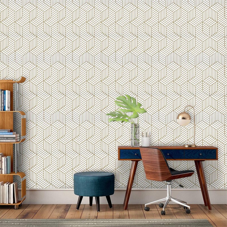 Peel and Stick Wallpaper Gold Stripes Wallpaper Luxury Paper Etsy