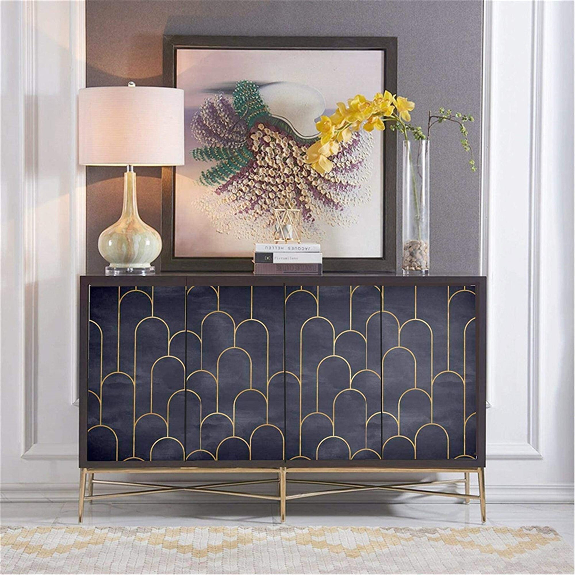 Black Gold Metal Arc Self Adhesive Wallpaper Peel And Stick | Etsy