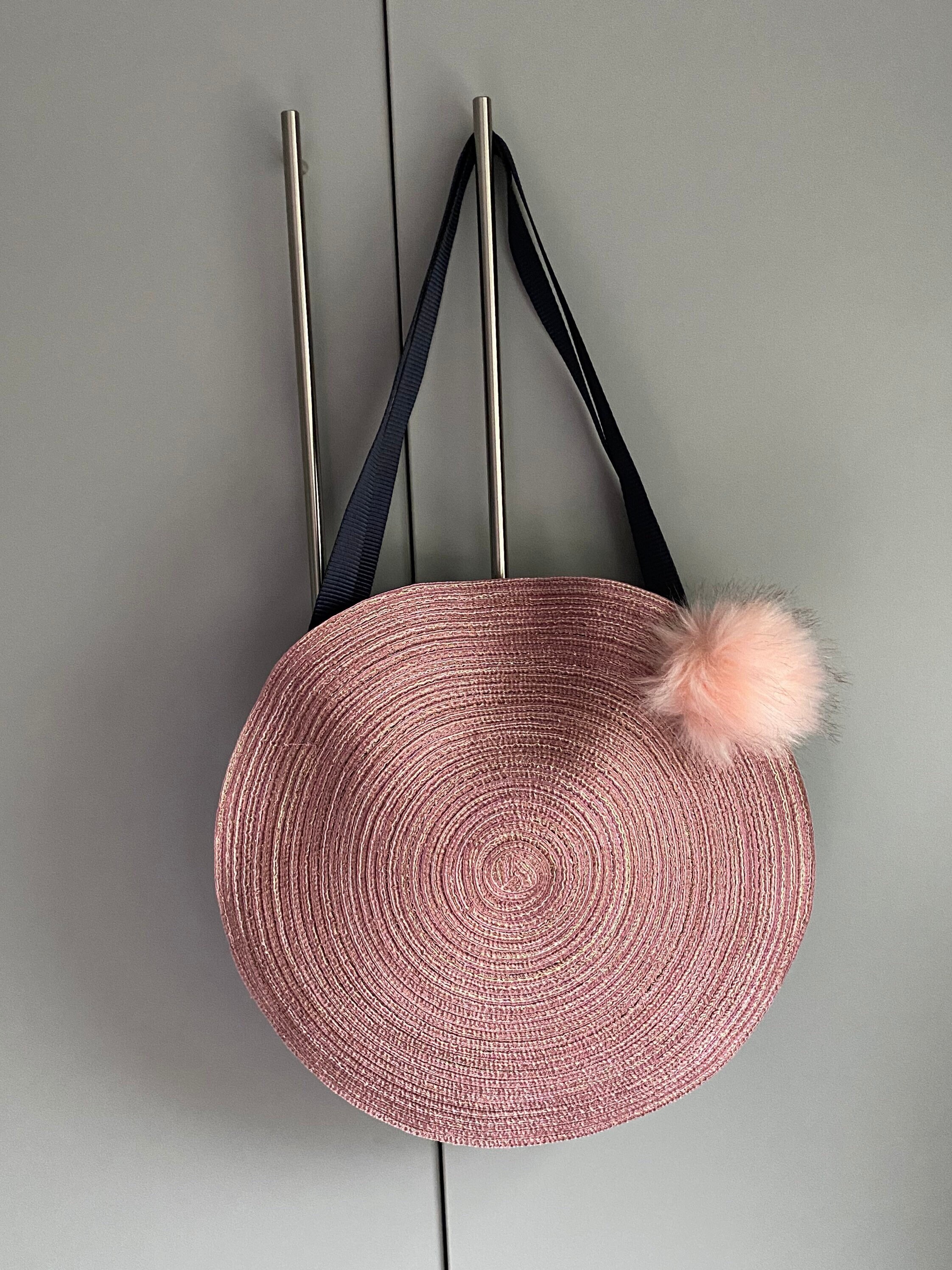 Pink Raffia Shoulder Bag Pink Handbag Circular Handbag Etsy