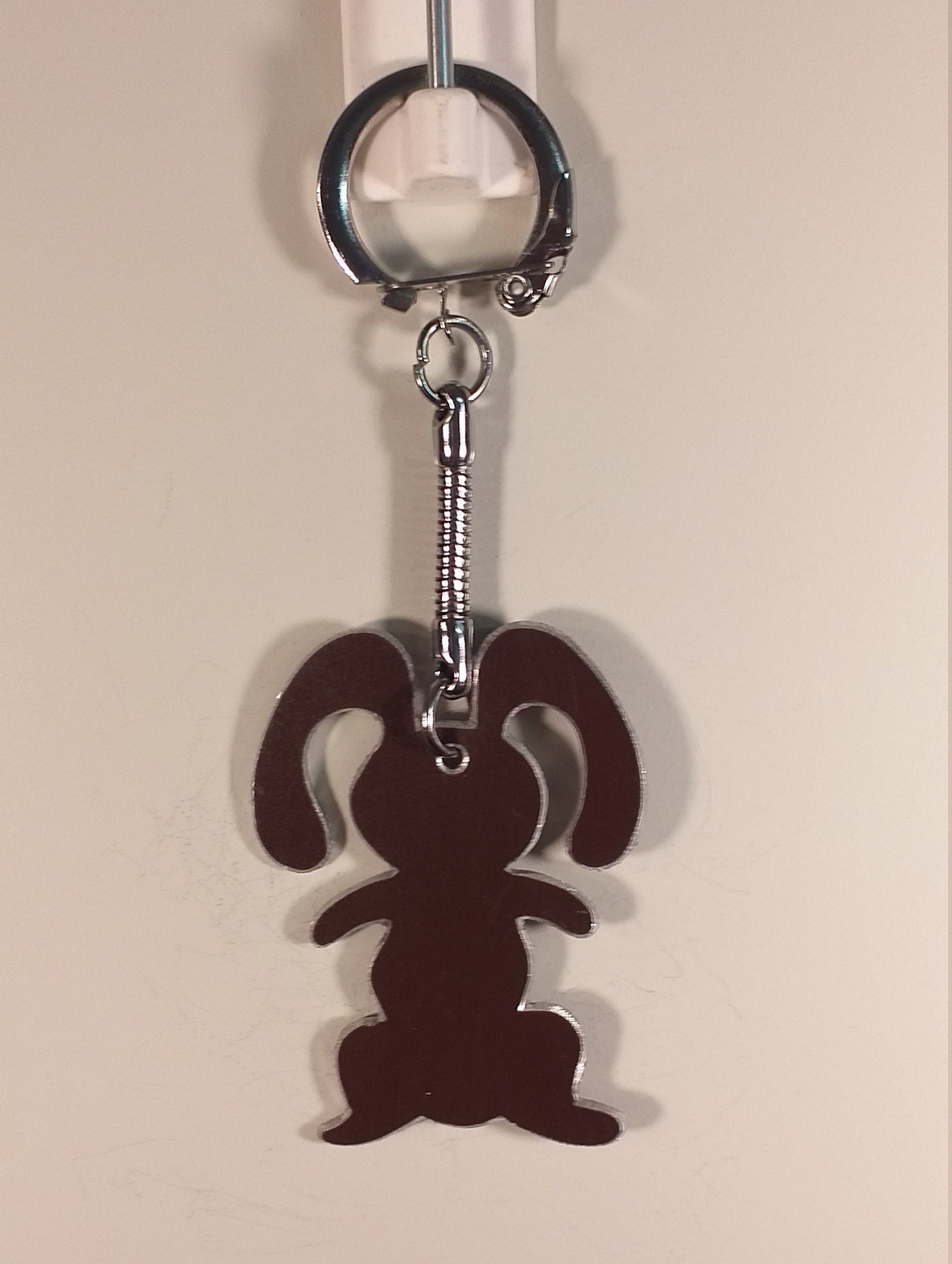 Recycled Aluminum Rabbit Key Ring Cut and Engraved by Hand