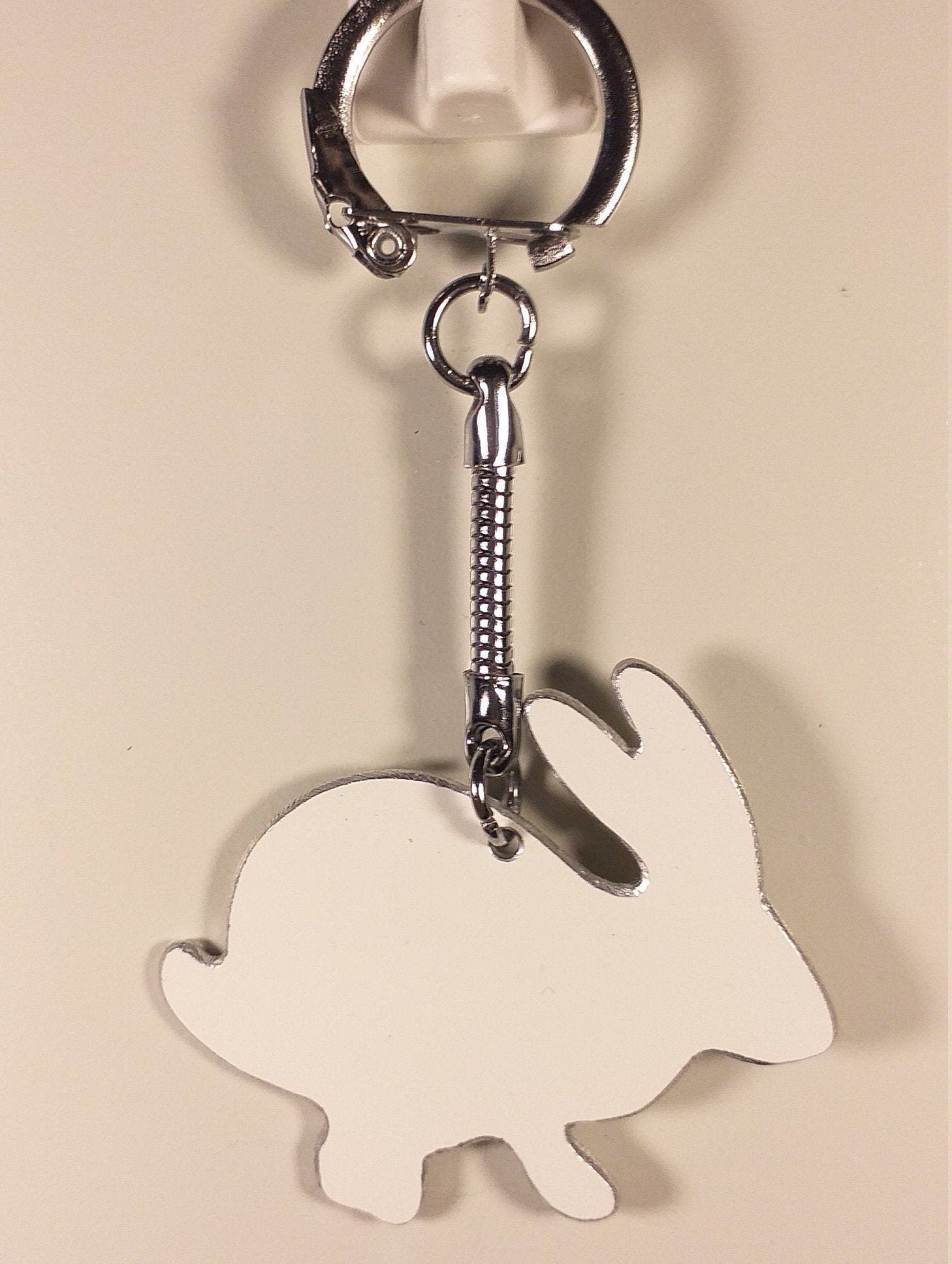 Recycled Aluminum Rabbit Key Ring Cut and Engraved by Hand