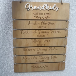 Personalised grandchildren birthday chart sign -mothers day -gift for her