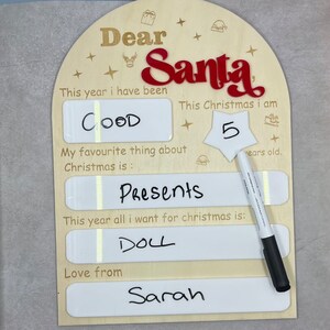 Dear Santa Letter Board Photo Prop, Reusable Christmas Wish List