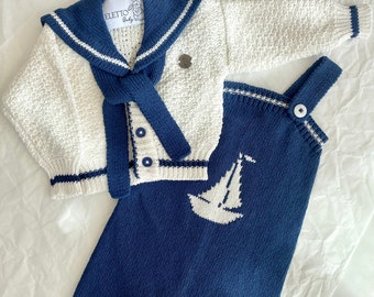 Ensemble marin bébé garçon - Marin marin garçon - Ensemble marin bébé - Costume bleu blanc garçon - Marin marin petit garçon - Gilet marinière en maille