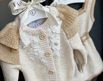 Ensemble bébé fille - Barboteuse bébé fille - Barboteuse tricotée - Tenue d’été bébé - Accessoires photo bébé - Veste bébé fille - Tricots bébé