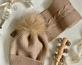 Chapeau bébé - Foulard bébé - Chapeau bébé laine - Foulard bébé laine - Chapeau tricoté bébé - Chapeau hiver enfant - Chapeau bébé - Bonnet bébé pom pom - Bonnet Pom Pom