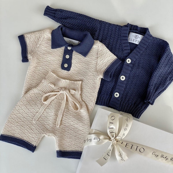 Baby boy suit - Summer baby knitwear - Knitted baby jacket - Baby boy - Baby shorts - Baby boy t-shirt - Baby clothing - Eletto baby - Cozy