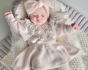 Baby girl Baby dress Princess dress Baby photo props Newborn outfit Baby girl wear Knitted baby dress Pink dress Eletto baby