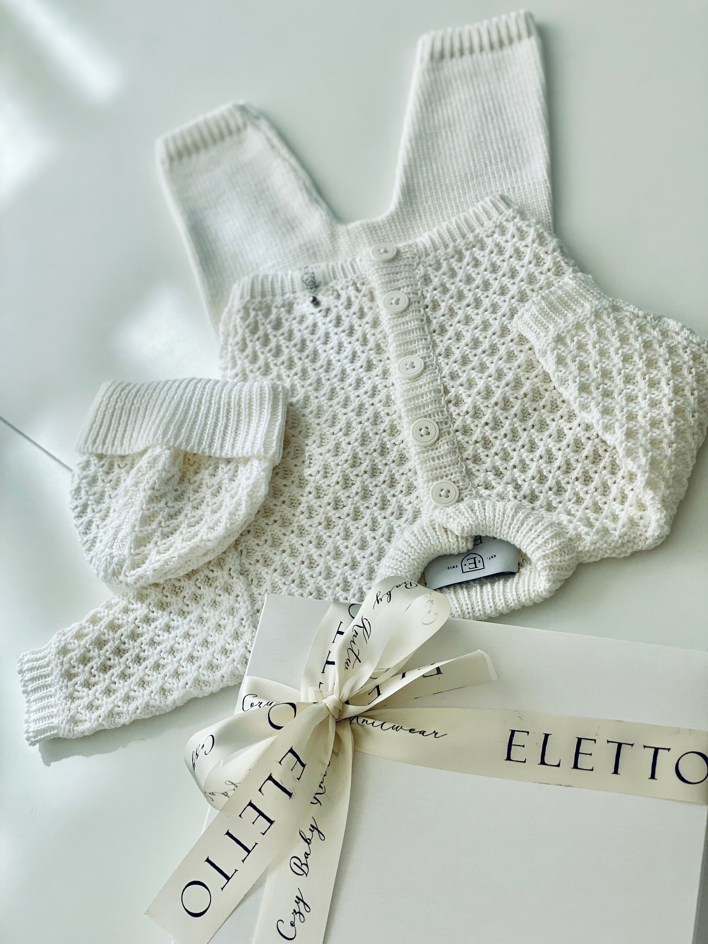 Baby Knitted Set - White Baby Jacket - Wool Baby Clothes