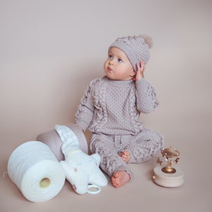 Sitter baby suit Baby girl suit Knitted baby suit Wool baby set Baby girl set Knitted baby set Wool baby hat Baby sweater image 6