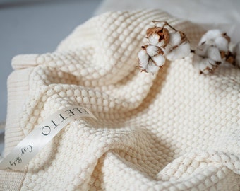 Wool baby blanket - Knitted baby blanket - Newborn gift - Baby shower gift - Merino wool blanket - Baby accessory - Baby gift - Cozy blanket