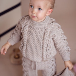 Sitter baby suit Baby girl suit Knitted baby suit Wool baby set Baby girl set Knitted baby set Wool baby hat Baby sweater image 3