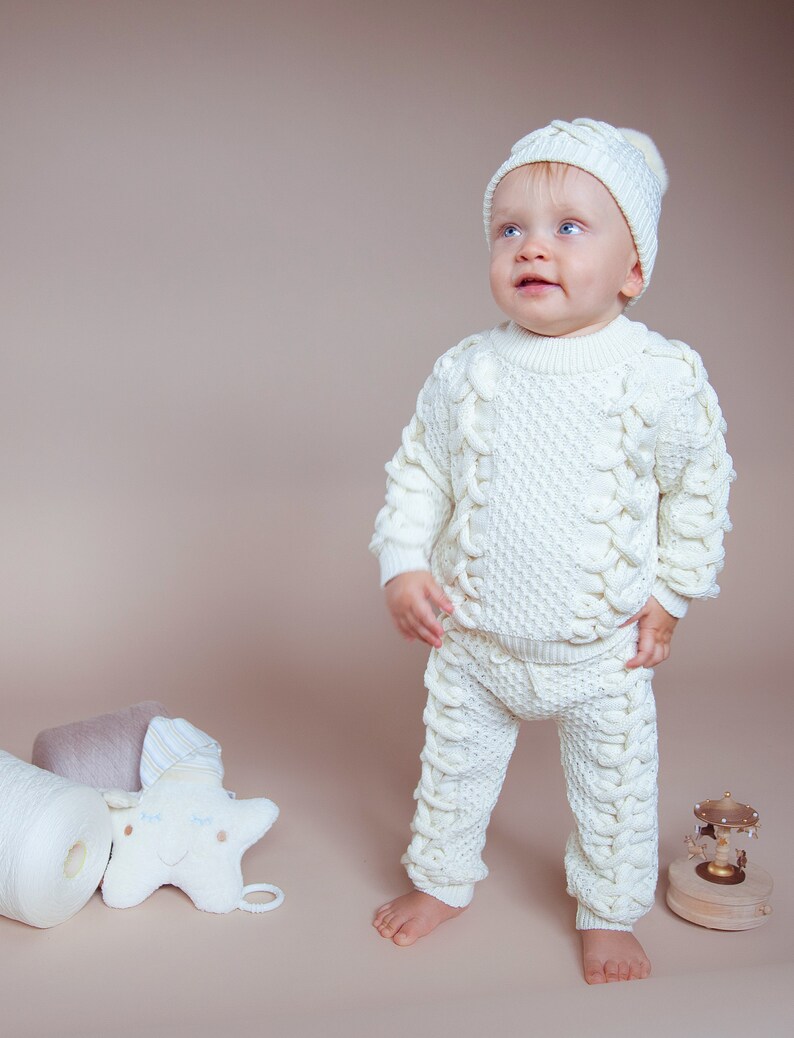 Sitter baby suit Baby girl suit Knitted baby suit Wool baby set Baby girl set Knitted baby set Wool baby hat Baby sweater image 8