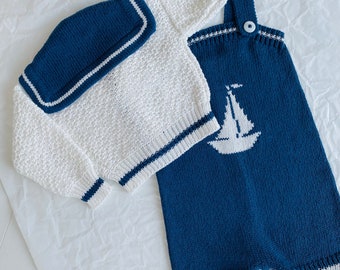 Superbe Ensemble Marin D'été Blanc à Galons Bleu Pâle Pour Fillette (bleuette)